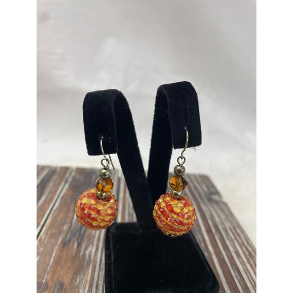 Women's Gold Orange Bead Necklace Earring Set GUC - Picture 5 of 8